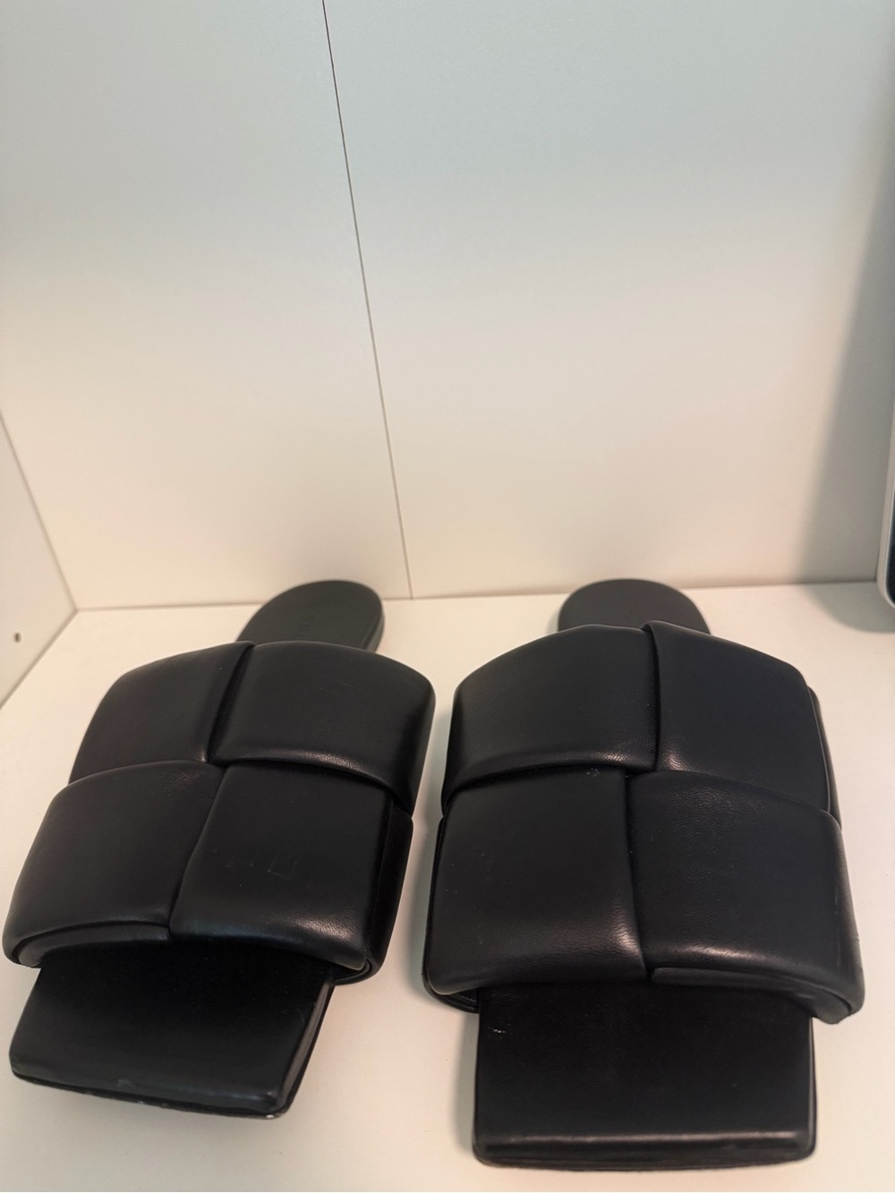 Bottega Veneta Black Padded Woven Slide Sandals